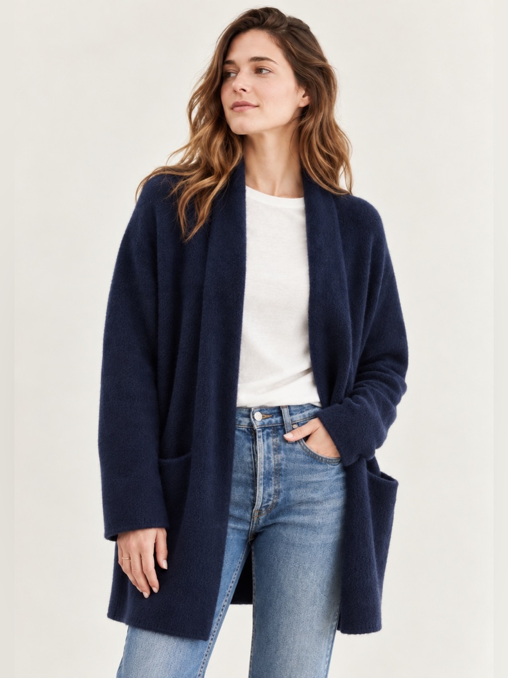 Jenni Kayne Short Sweater Coat Navy Merino Wool Yak Blend Size S